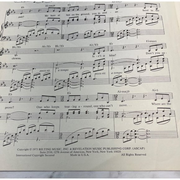 A Little Night Music Piano Sheet Music Send in the Clowns Stephen Sondheim 1973 - Picture 3 of 4